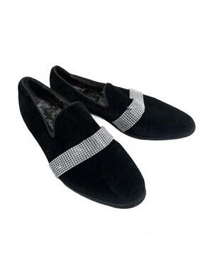 Alberto Fellini Sparko Black Velvet Mens Loafer Crystal Rhinestone Band Size 9.5